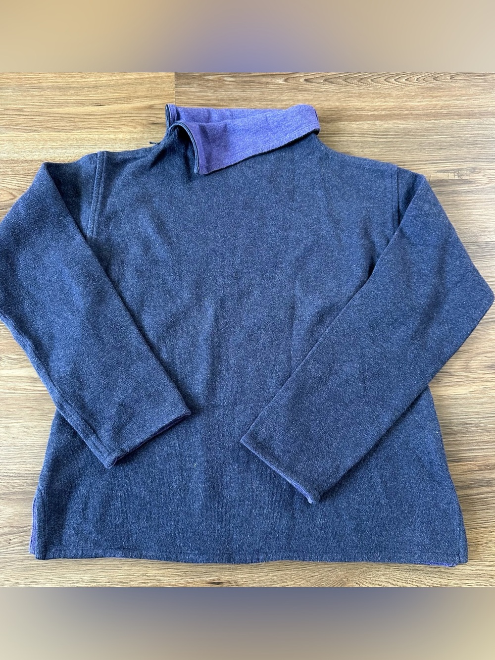 Eileen Fisher Mock Zip Neck Cotton Sweater Small Petite Classic Blue/Purple Knit